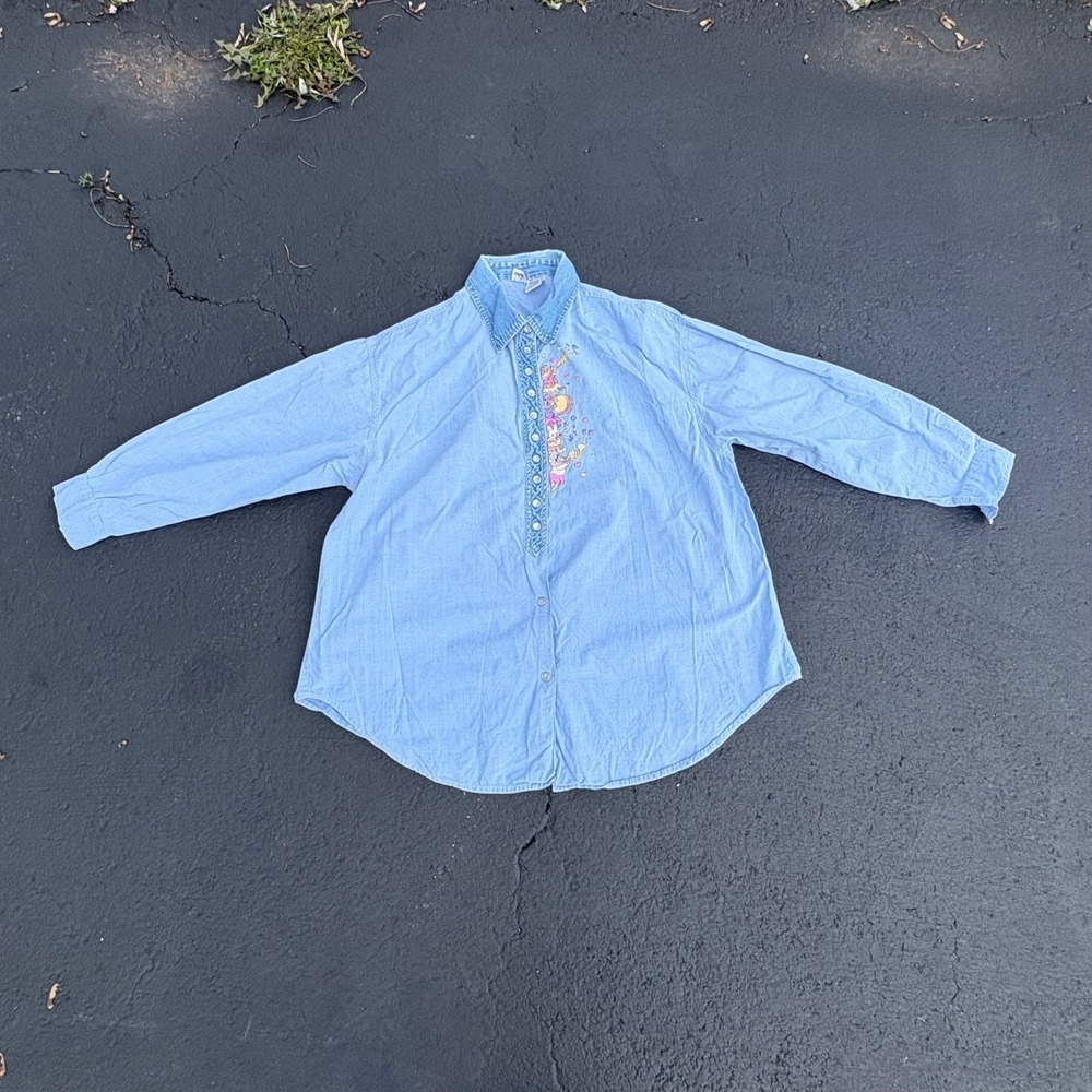 Vintage IEI Concepts Denim Shirt 1X Embroidered Animal Band‎ Western